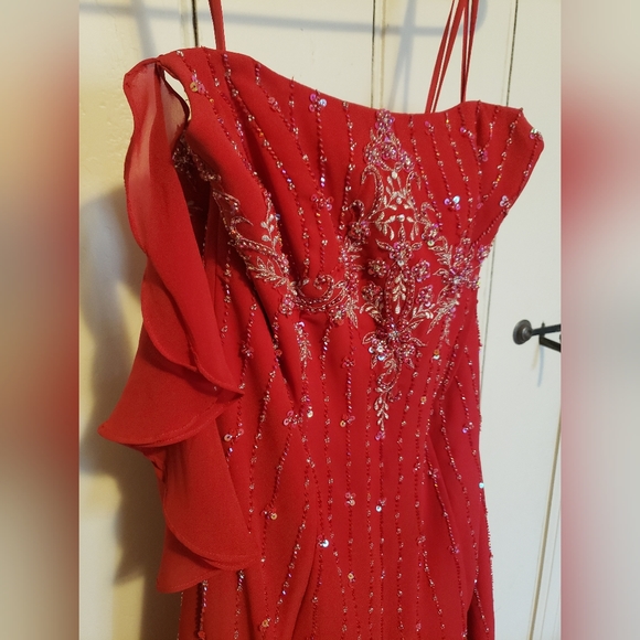 Red Beaded Prom Dress - Picture 2 of 6